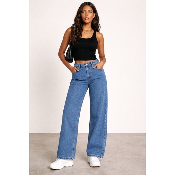 Zara Denim - ZARA Womens Wide Leg Jeans Blue Denim Size US 6 EUR 38 New Without Tag